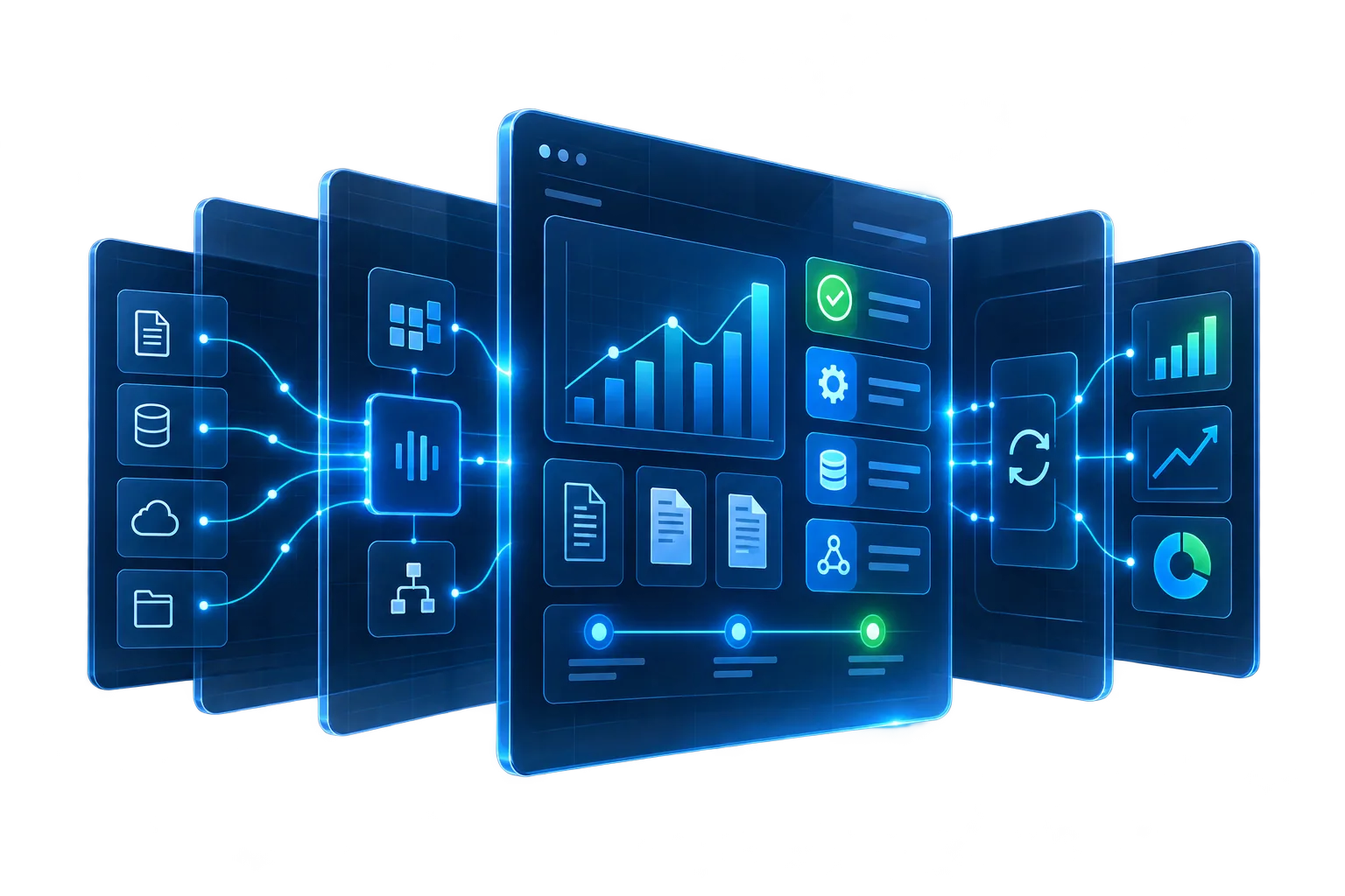 Product panels showing the data collection, transformation and integration layers