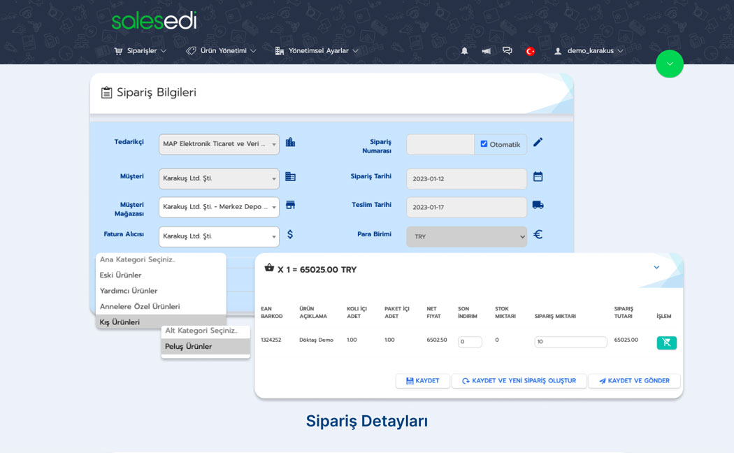 SALESEDI order information screen