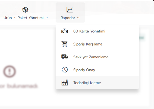 OTOEDI rapor menüsünde 8D kalite, sipariş ve tedarikçi izleme seçenekleri